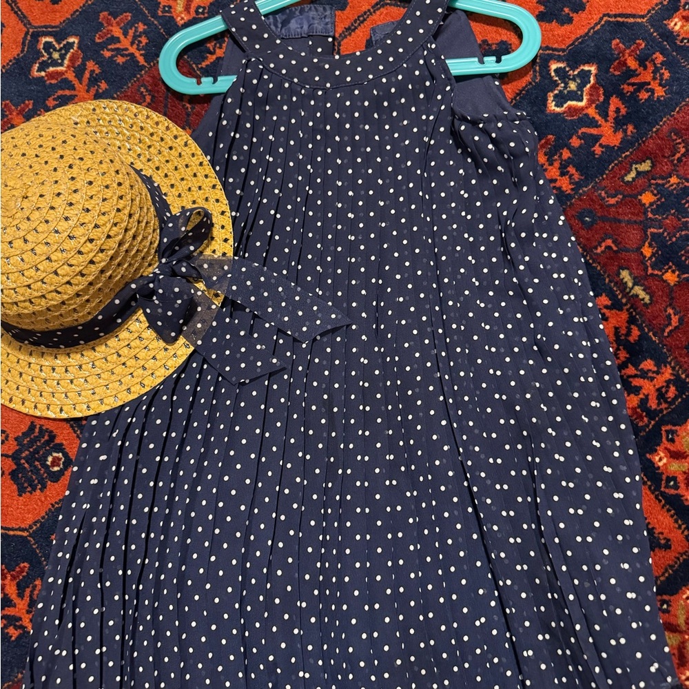 Blueberi Boulevard Navy Dress with White Dots
